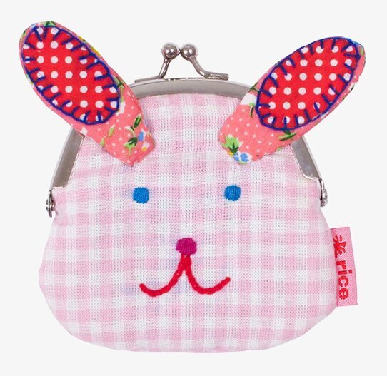 Börs Kanin från Rice, rosa rutigt tyg med färgglada öron