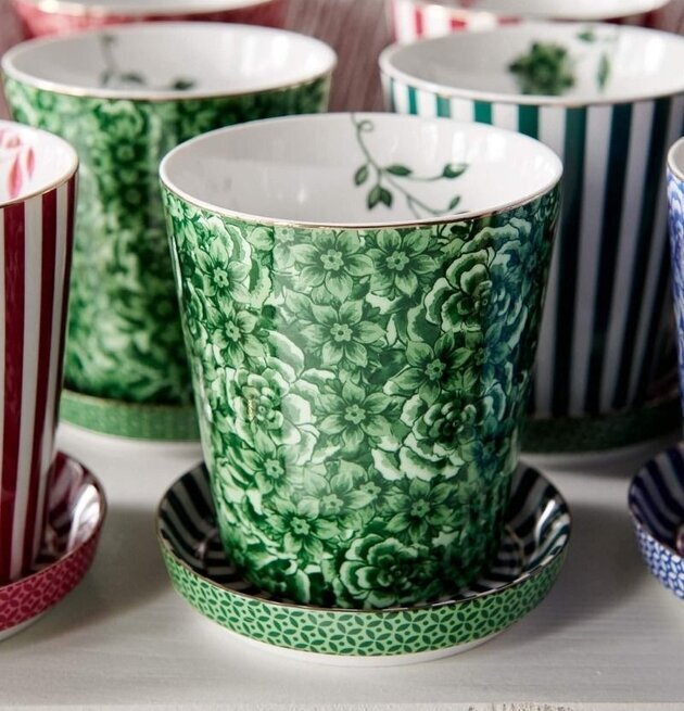 Royal Flower Mugg & Fat Grön - PiP Studio, elegant porslin