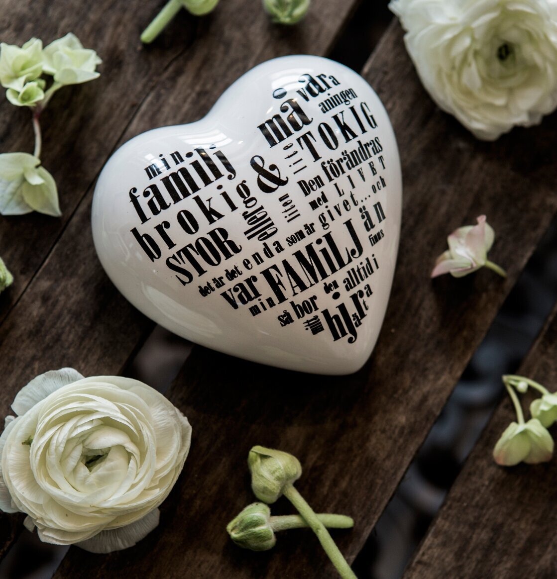 Hjärta Min Familj - Majas Cottage, keramikprydnad med text