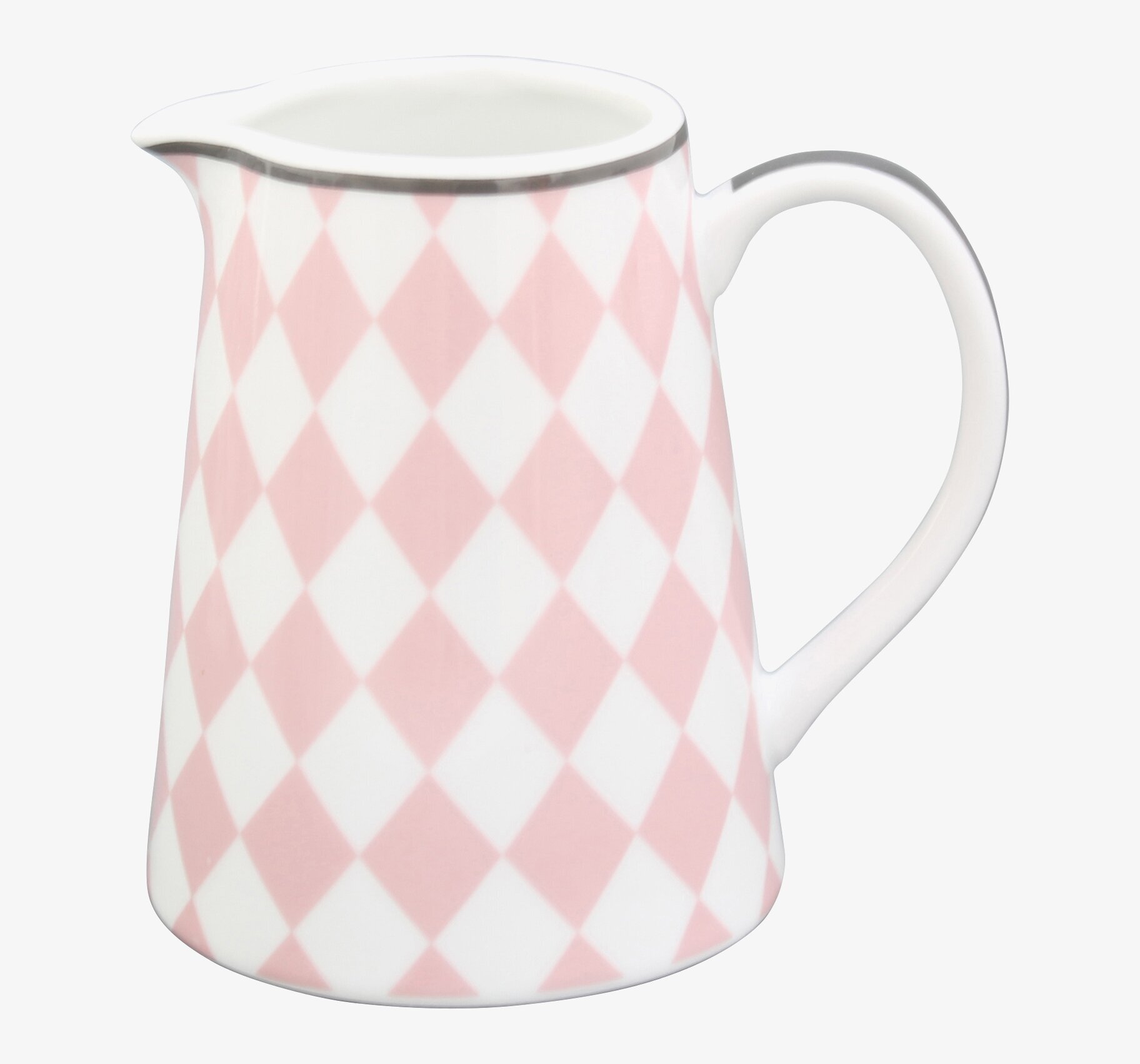 Mjölkkanna Harlekin Pink från Krasilnikoff med rosa mönster