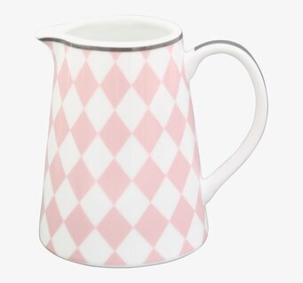 Mjölkkanna Harlekin Pink från Krasilnikoff med rosa mönster