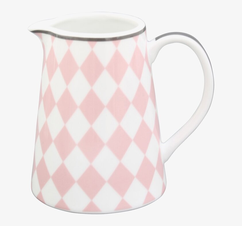Mjölkkanna Harlekin Pink från Krasilnikoff med rosa mönster