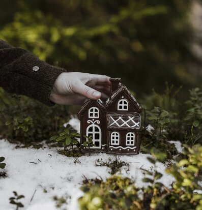 Bild av charmigt pepparkakshus i julstämning