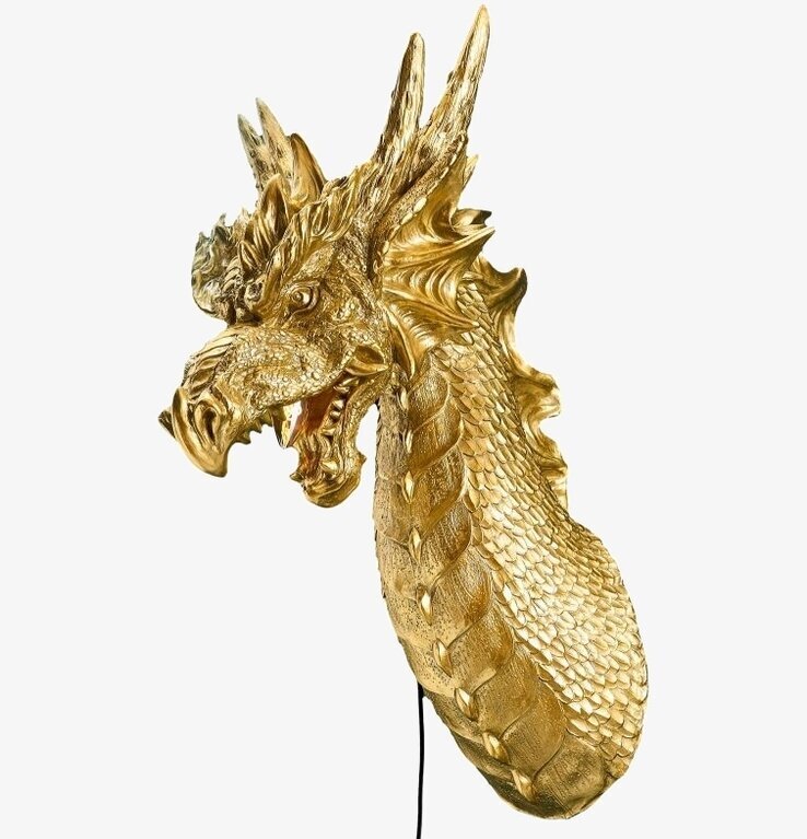 Vägglampa Dragon Gold från Werner Voss, gyllene drakhuvud