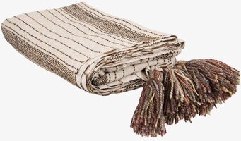 Pläd Tora Brun/Beige från Strömshaga med fransar och linjer