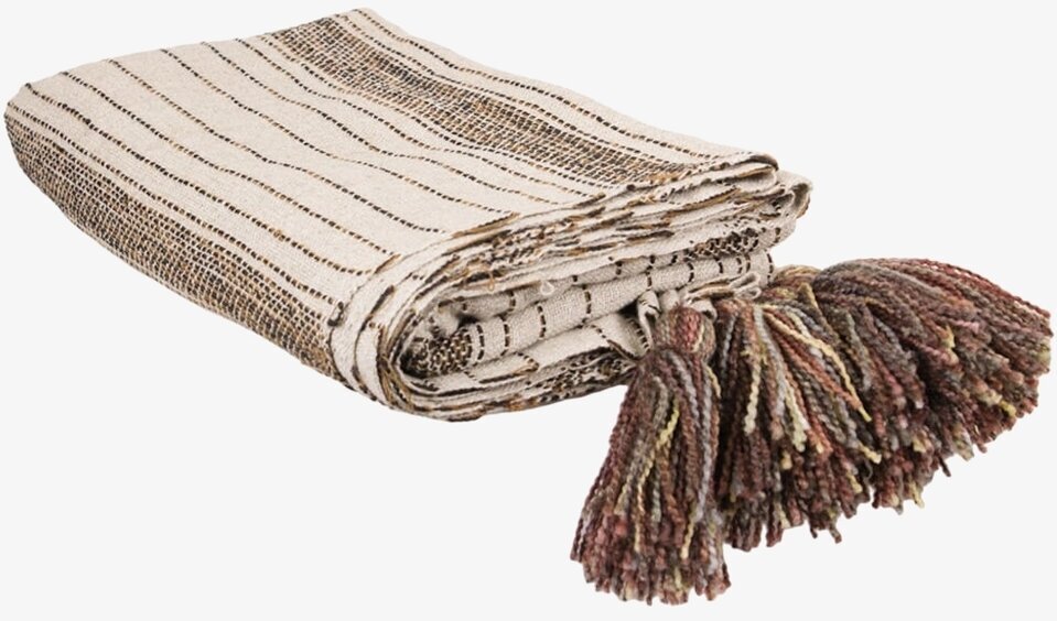 Pläd Tora Brun/Beige från Strömshaga med fransar och linjer