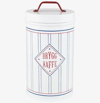 Bild av en elegant och nostalgisk kaffeburk i plåt