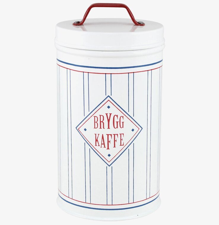 Bild av en elegant och nostalgisk kaffeburk i plåt