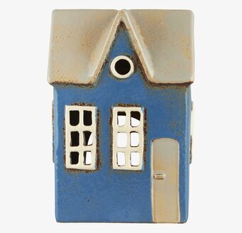 Foto av charmig ljuslykta i blå och beige nyans