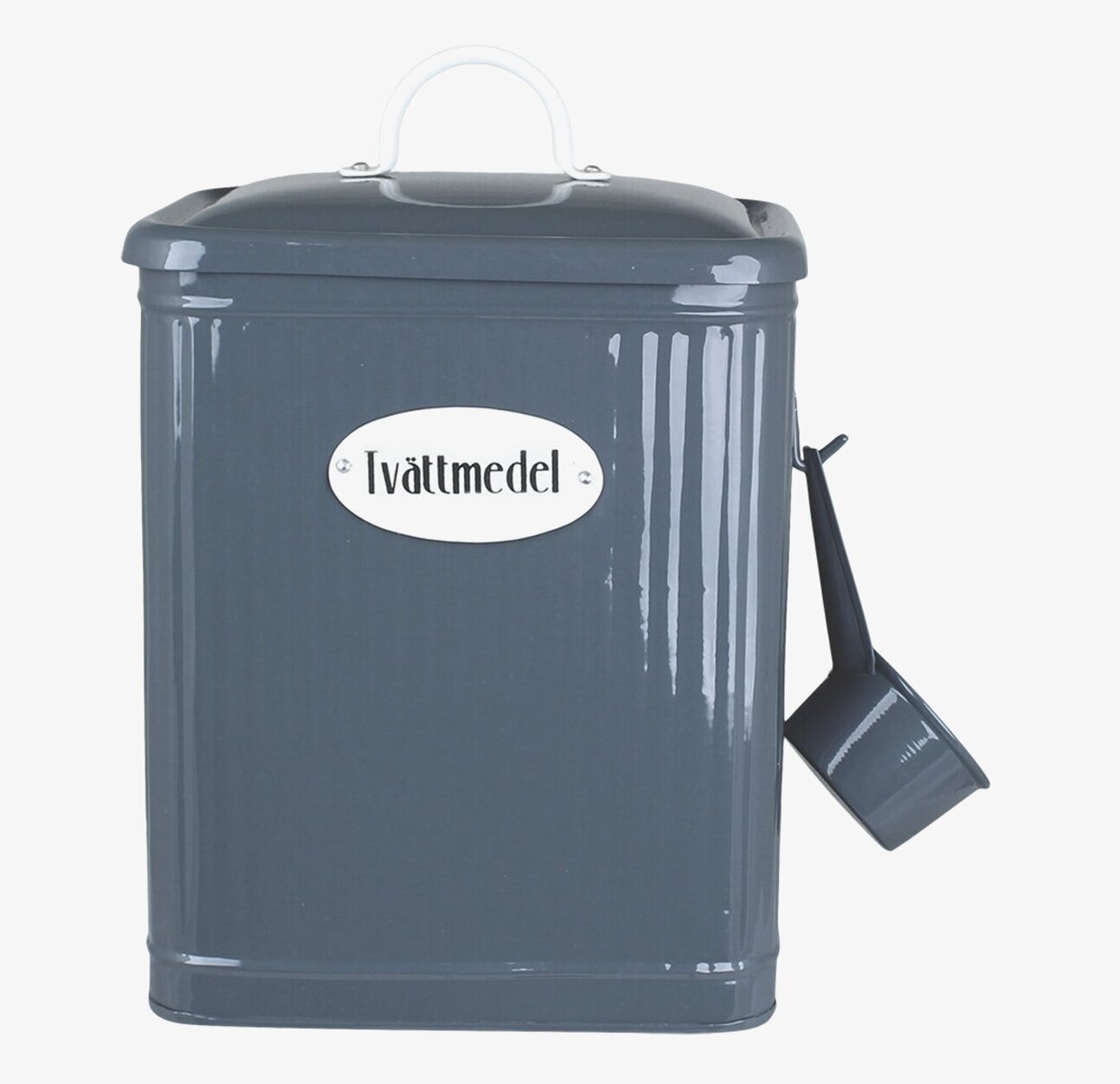 Plåtburk Hugo Tvättmedel Blå från Strömshaga i tvättstuga