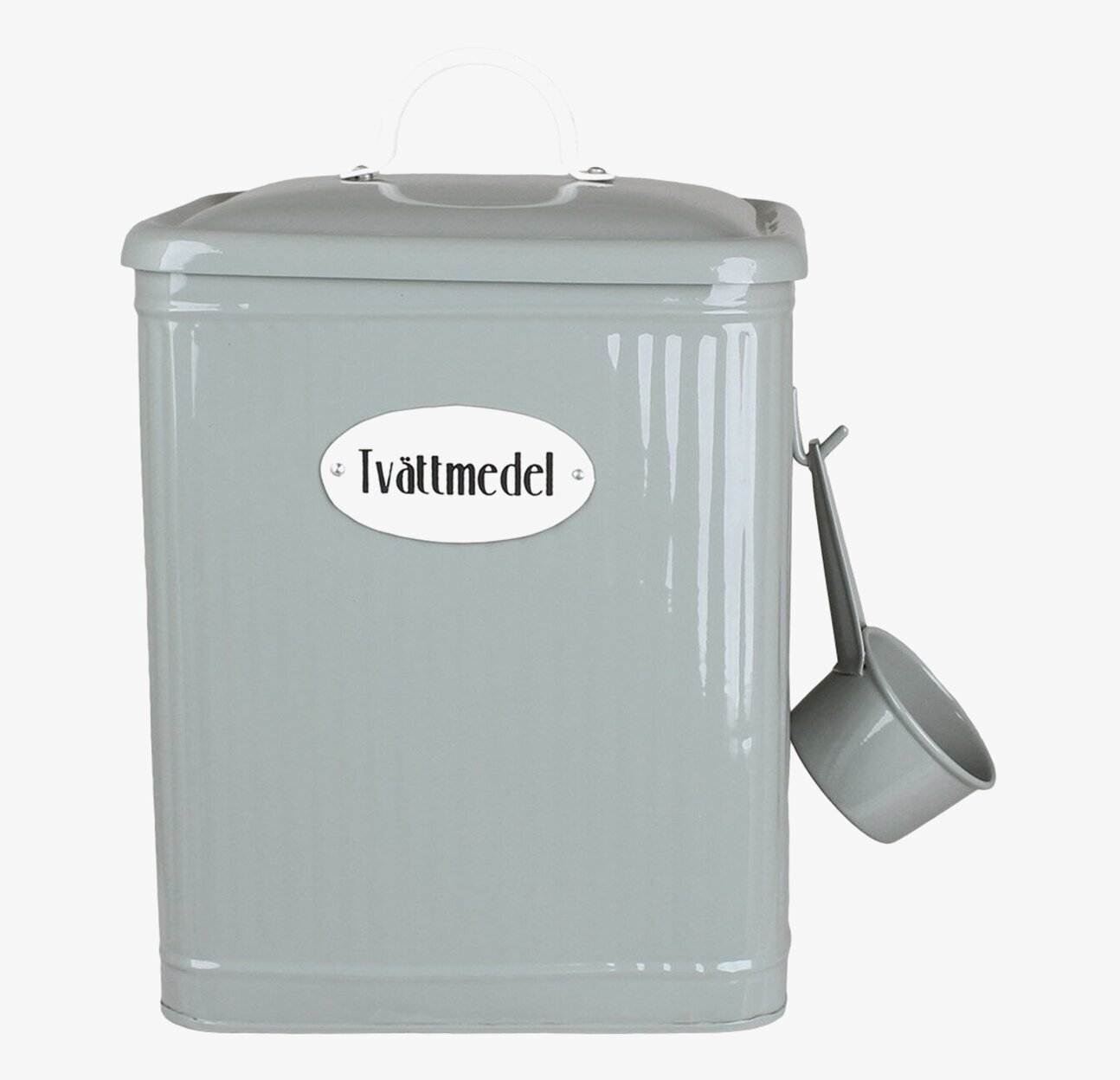 Bild av stilren och praktisk plåtburk för tvättmedel