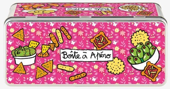 Bild av färgglad plåtburk för snacksförvaring