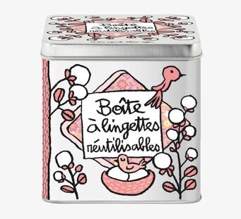 Bild av dekorativ plåtburk för återanvändbara pads