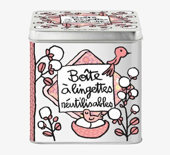 Bild av dekorativ plåtburk för återanvändbara pads