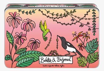 Bild av färgglad plåtburk med fåglar och blommor