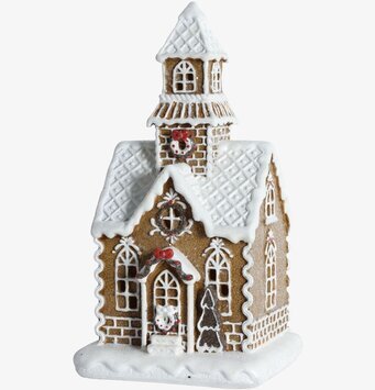 Pepparkakskyrka Med Krans LED från Silkflower, julprydnad