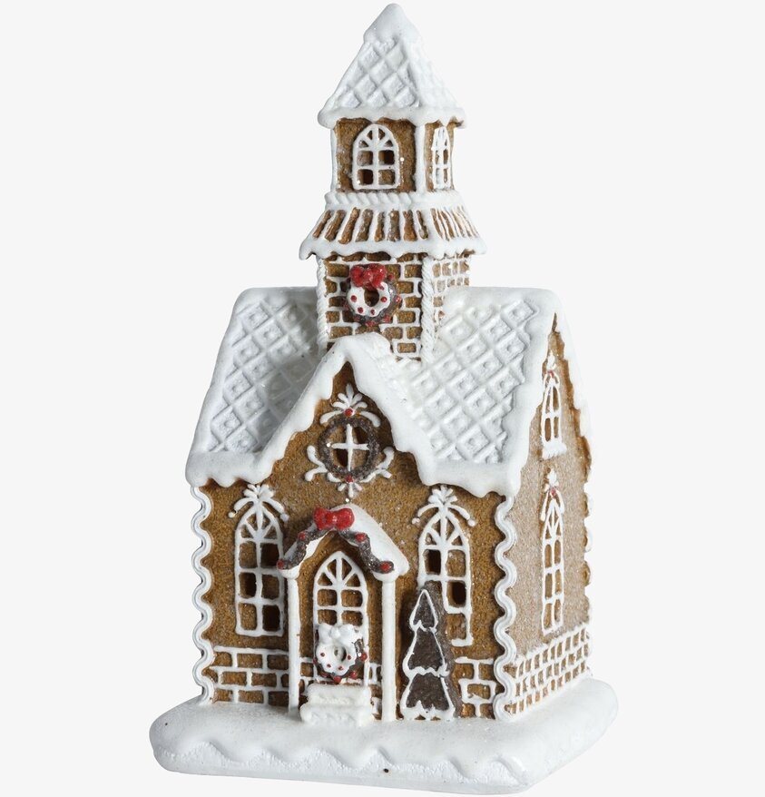 Pepparkakskyrka Med Krans LED från Silkflower, julprydnad