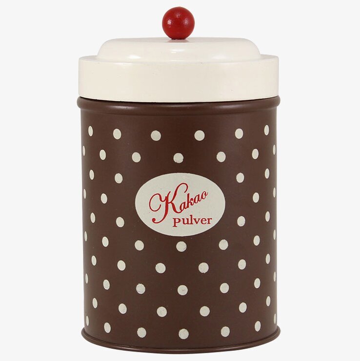Plåtburk Betty Kakaopulver från Strömshaga med prickmönster