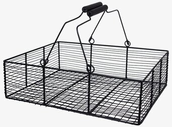 Trådkorg Låg Svart från Strömshaga med handtag och rutnät