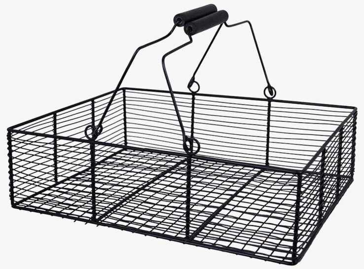 Trådkorg Låg Svart från Strömshaga med handtag och rutnät