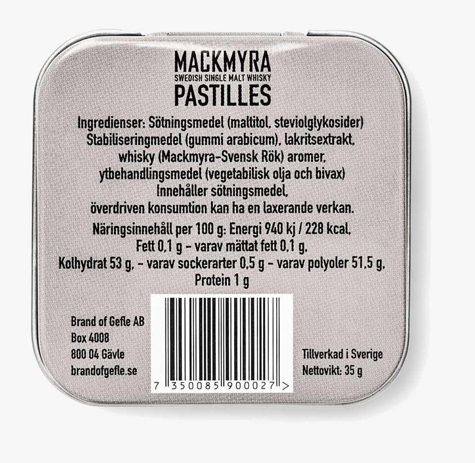 Mackmyra Pastiller Svensk Rök från Brand Of Gefle i metallask