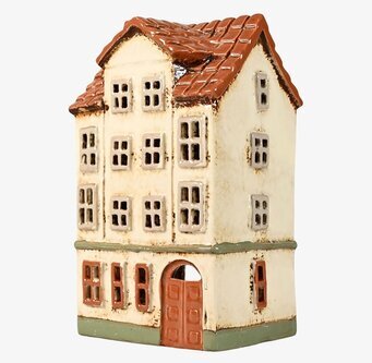 Bild av charmfullt husformad ljuslykta i krämtoner