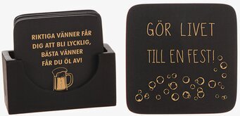 Glasunderlägg Svart Med Text - Presentförpackad 4-pack Different Design