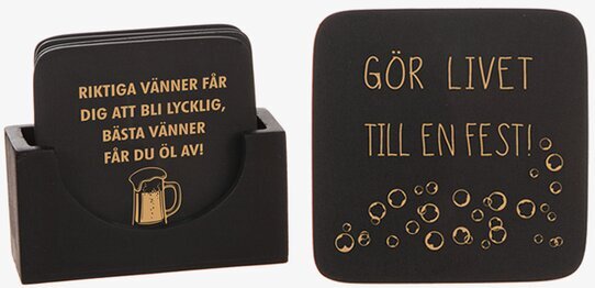 Glasunderlägg Svart Med Text - Presentförpackad 4-pack Different Design