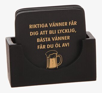 Glasunderlägg Svart Med Text - Presentförpackad 4-pack Different Design