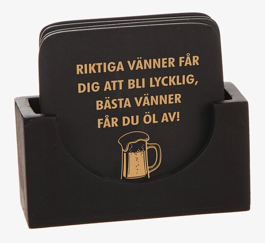 Glasunderlägg Svart Med Text - Presentförpackad 4-pack Different Design