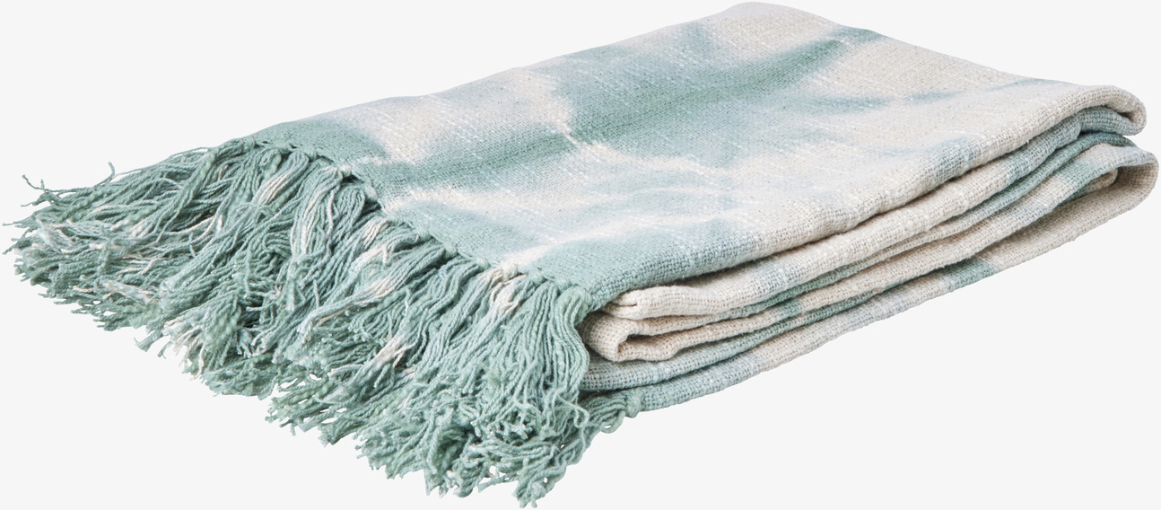 Bomullsfilt Batik Grön från Rice med gröna och vita nyanser