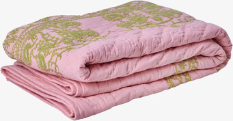 Täcke Quilt Bomull Rosa/Grön från Rice med blommönster