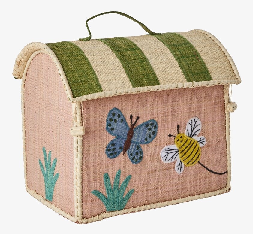 Raffiaväska Butterfly från Rice med broderad fjäril och bi