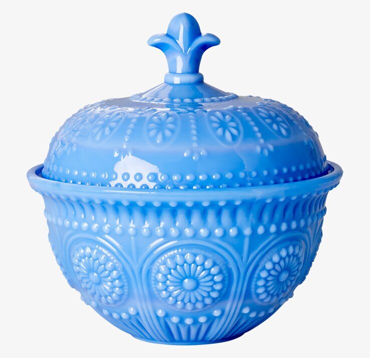 Opaque American Glassware Blå från Rice, dekorativ glasskål