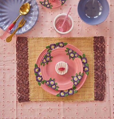 Tallrik Keramik - Embossed Flower Design Pink Assiett Rice Tallrikar Djupa tallrikar (ej skål) Desserttallrikar Assietter