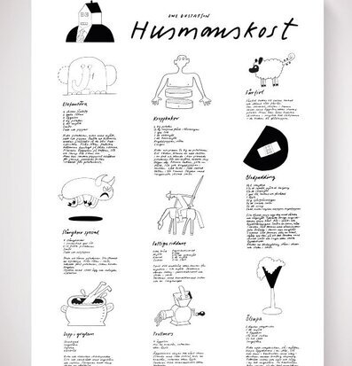 Poster Husmanskost #2 av Owe Gustafson, humoristisk matkonst