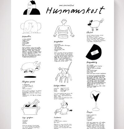 Poster Husmanskost #2 av Owe Gustafson, humoristisk matkonst