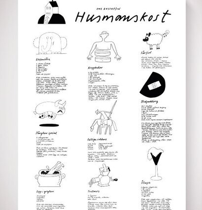 Poster Husmanskost #2 av Owe Gustafson, humoristisk matkonst