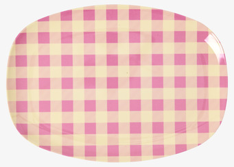 Tallrik Check It Out Print från Rice med rosa-gult rutmönster