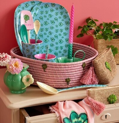 Liten Skål Good Luck Print från Rice med fyrklövermönster