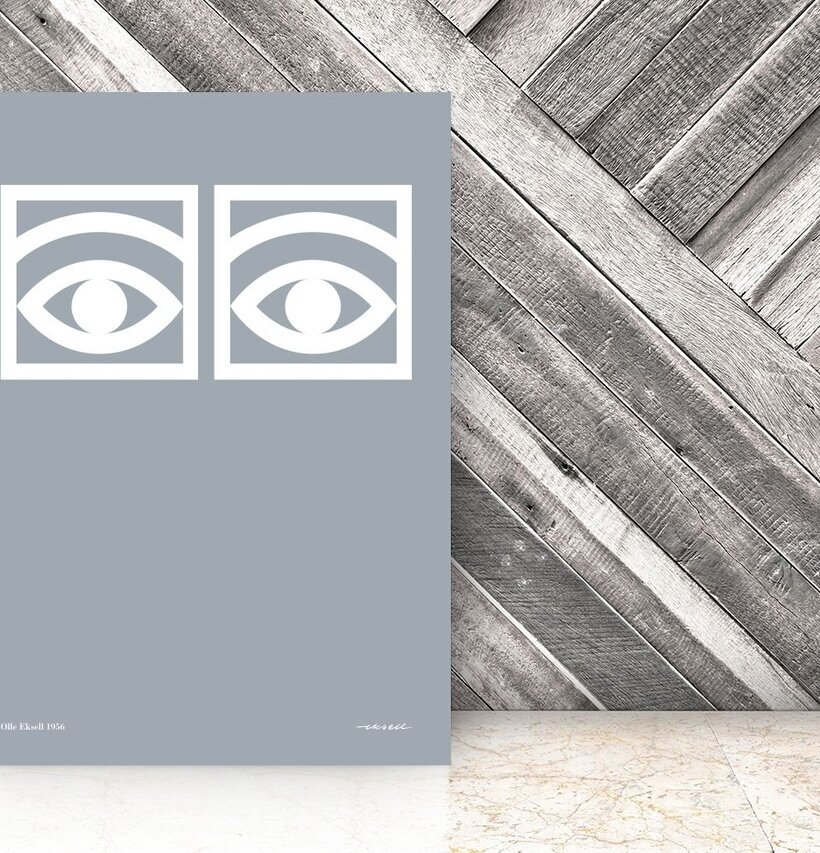 Ögon Cacao Grå affisch från Olle Eksell med grå bakgrund