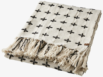 Filt Maja Elfenben/Svart från Affari med svart korsmönster