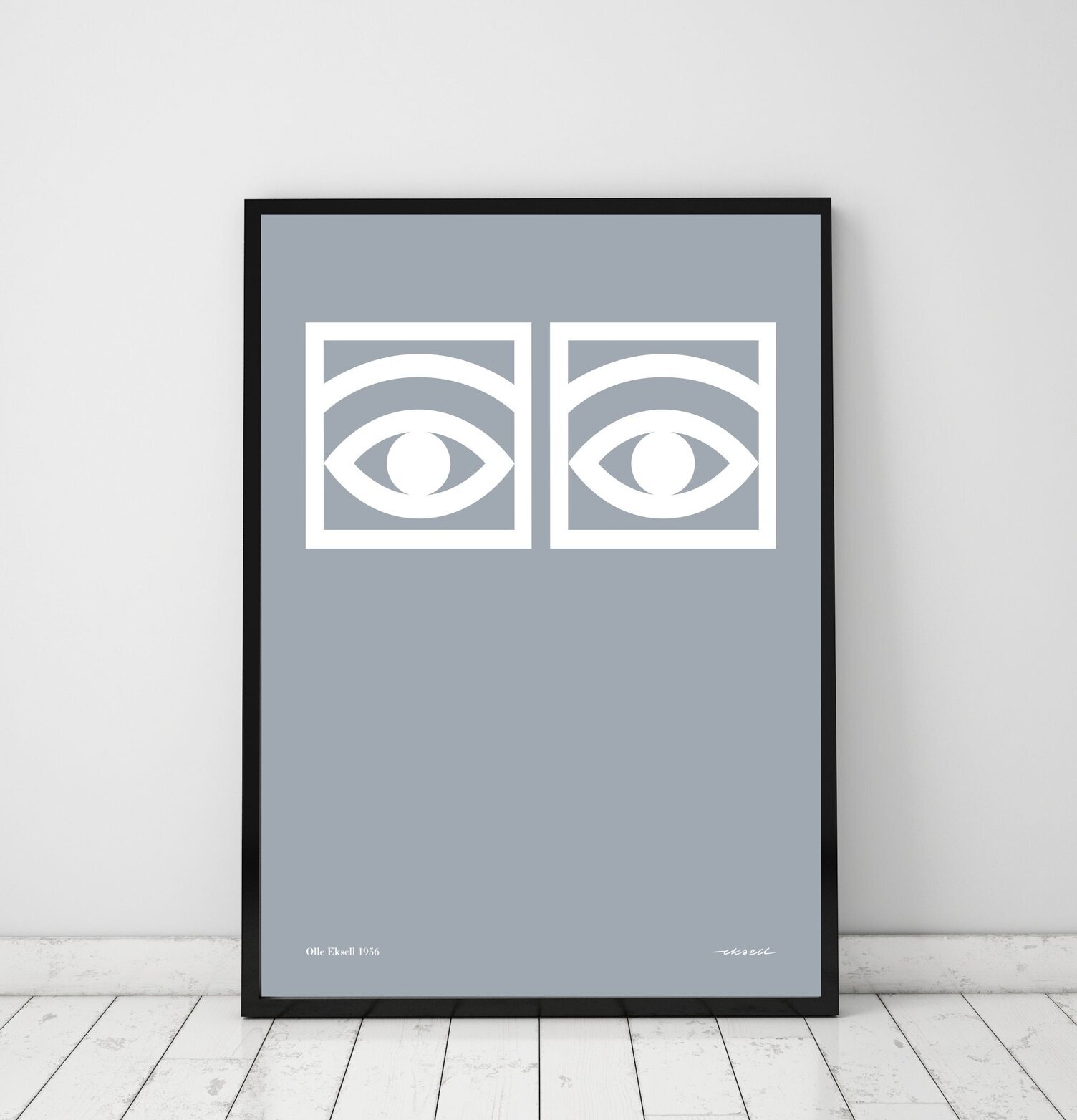 Affisch Ögon Cacao Grå av Olle Eksell i minimalistisk miljö