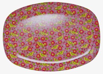 Tallrik Fågel från Rice med färgglatt fågel- och blommönster