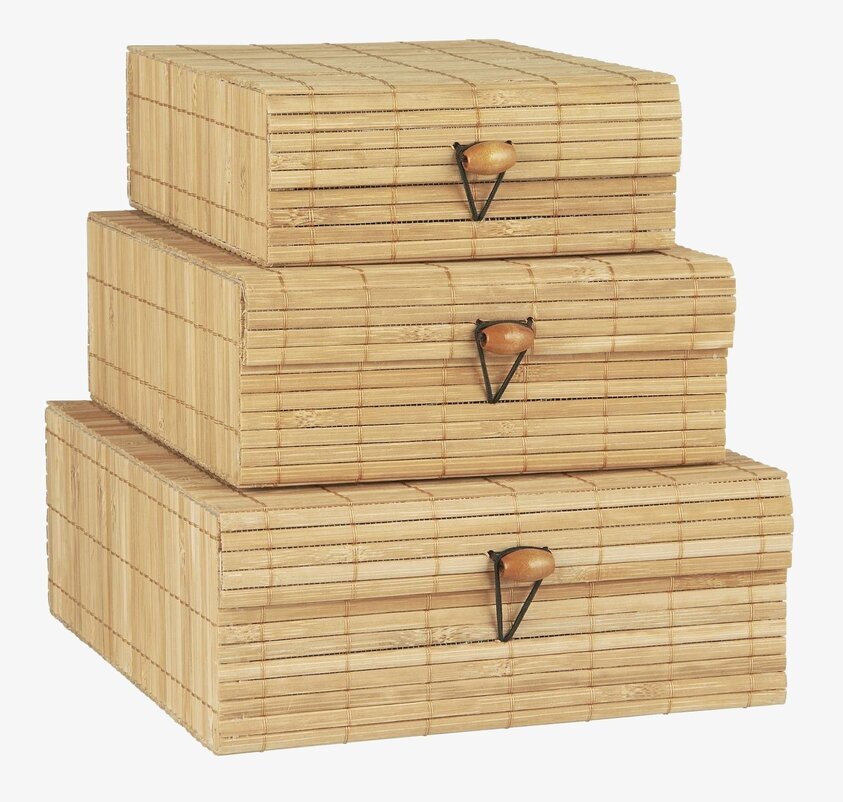 Förvaringslåda Bambu Set/3 Natur från IB Laursen, staplade