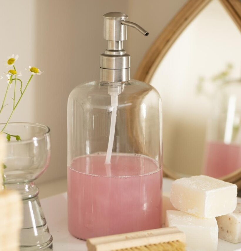 Glasflaska Med Pump Klar/Silver 1000 ml från IB Laursen