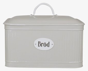 Bild av stilren och praktisk beige brödburk i plåt