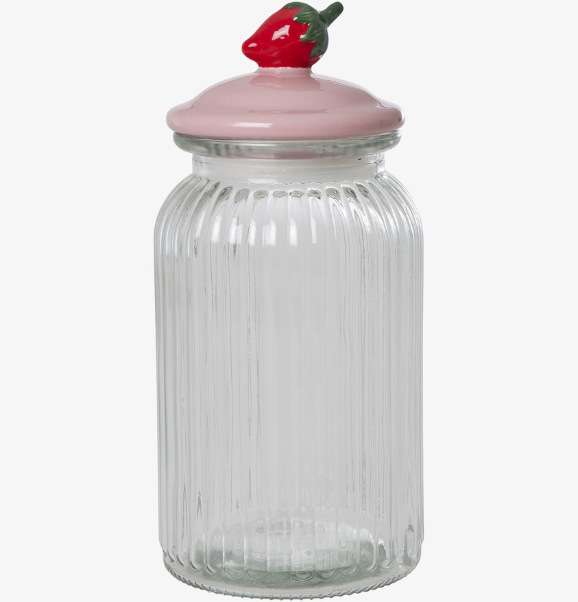 Glasburk Jordgubbe från Rice med dekorativt keramiklock