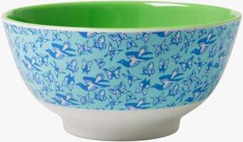 Skål Fåglar & Fjärilar från Rice med blå fåglar och fjärilar