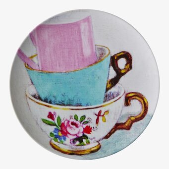 Assiett Tre Tekoppar från Rice med staplade färgglada koppar